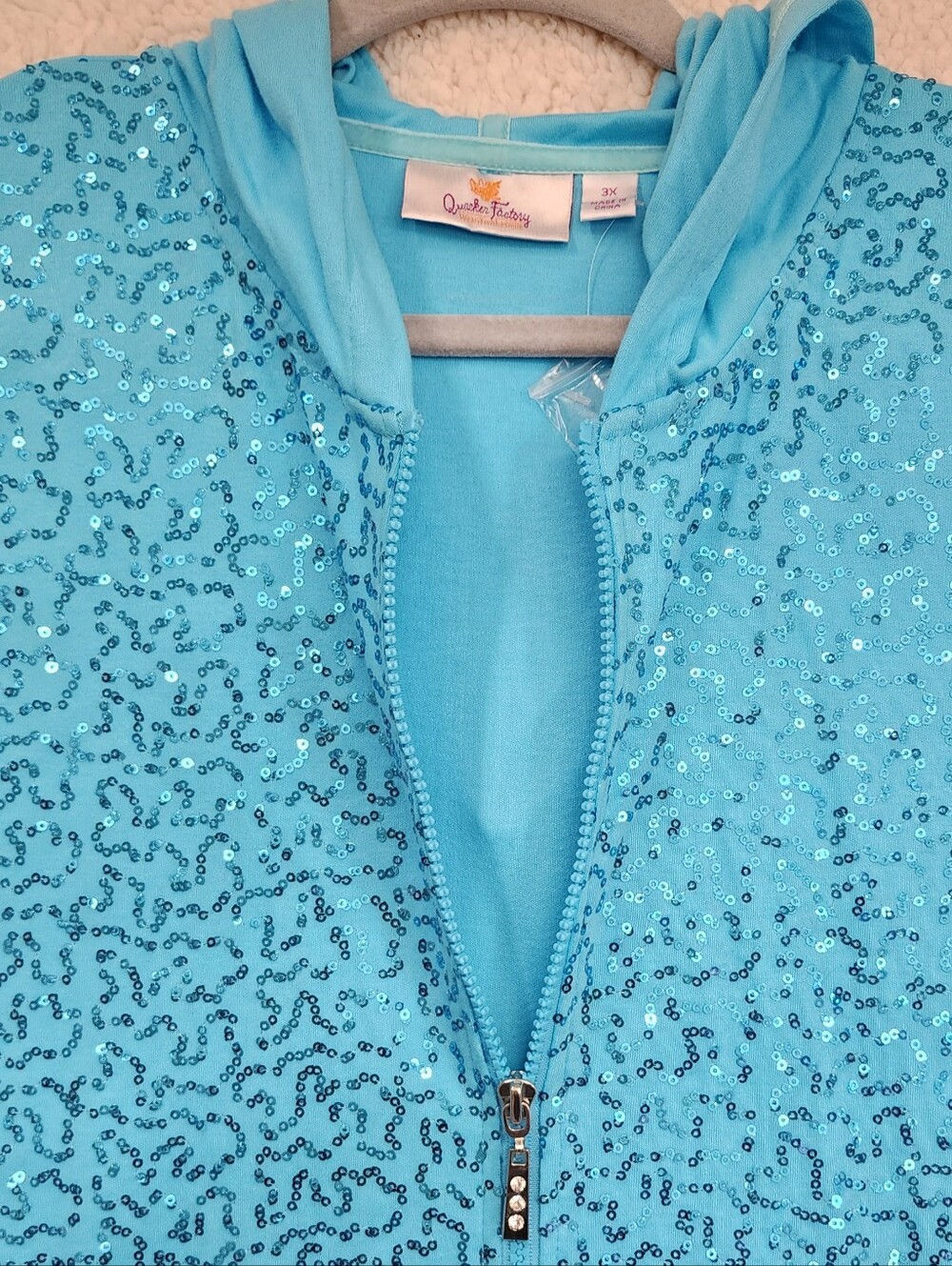 Quacker Factory Women’s Blue Sequin Zip-Up Hoodie Jacket 3X New Sparkle Glam - Picture 5 of 11